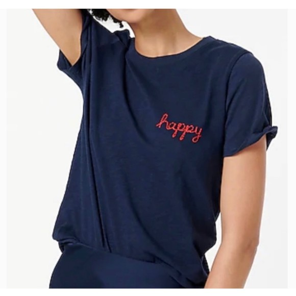 J.CREW Navy Blue Happy Short Sleeve T-Shirt - Picture 1 of 4